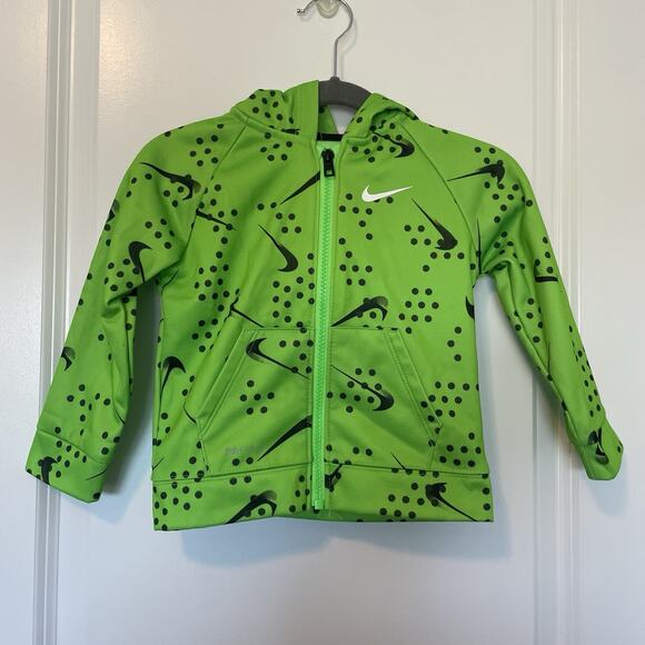 Nike Other - Nike Therma All Over Print Zip Up Hoodie Jacket 24m 24 Months Green Black Sport